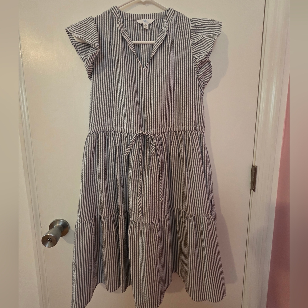 Time and Tru Black and White Striped Midi Dress